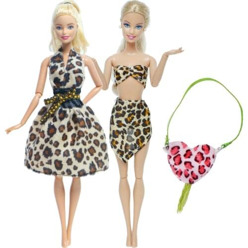 3 Pcs/Set Fashion Leopard Outfit Party Dress Skirt Summer Swimsuit Swimwear With Bag Clothes for Barbie Doll DIY Accessories Toy