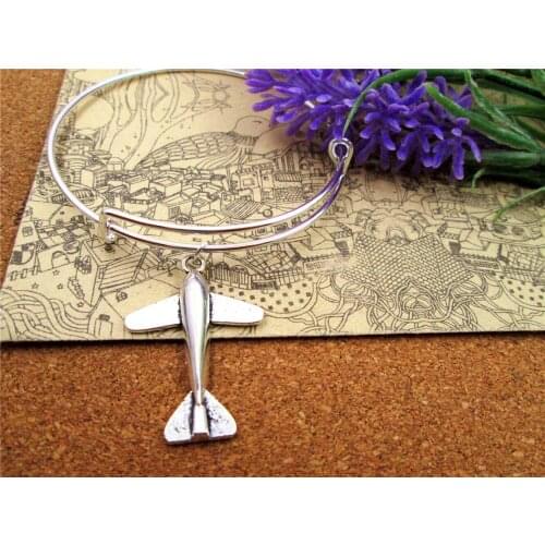 3pcs/lot Hot sale 65mm bracelets bangles with 25*34mm antique silver mini 3D plane charms,meimaid pendant