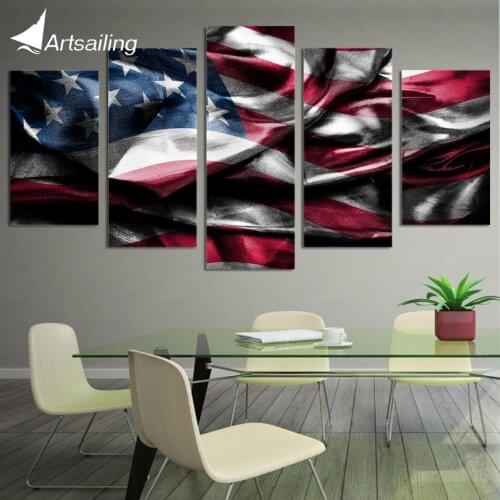 5 Piece Canvas Art Waving USA Flag Printed Wall Art Home Decor Canvas Painting Picture Poster and Prints Free Shipping HA001B