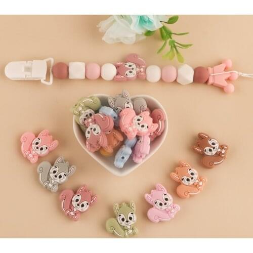 Kovict 50/100pcs Mini Squirrel Animal Silicone Beads Baby Molar Teether DIY Pacifier Necklace Accessories Chewable Nursing Toys