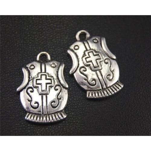 8pcs Silver Color Religious Cross Shield Charm Fit Bracelets Necklance DIY Metal Jewelry Making 23x15mm A1947