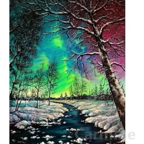 Northern Lights Forest Landscape 5D DIY Diamond Painting Picture Cross Stitch Embroidery Full Round&square Drill Home Decoration