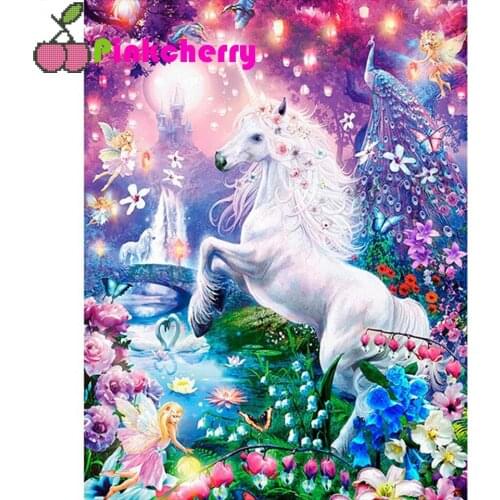 Unicorn 5d Diy diamond painting full round square drill mosaic diamond stitch fairy tale diamond embroidery gift k1201