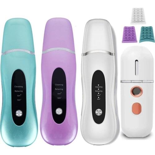 Electric Ultrasonic Skin Scrubber Facial Cleaner Blackhead Remover Peeling Shovel Facial Massager +Face Steamer Cleaning Machine