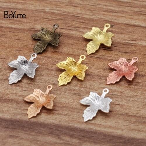 BoYuTe (200 Pieces/Lot) 12*15MM Metal Brass Stamping Maple Leaf Charms for Jewelry Making Diy Hand Made Materials Wholesale