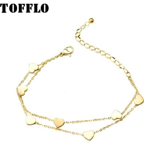 TOFFLO Stainless Steel Small Peach Heart Double-Layer Bracelet For Womens Small Exquisite Jewelry BSE054