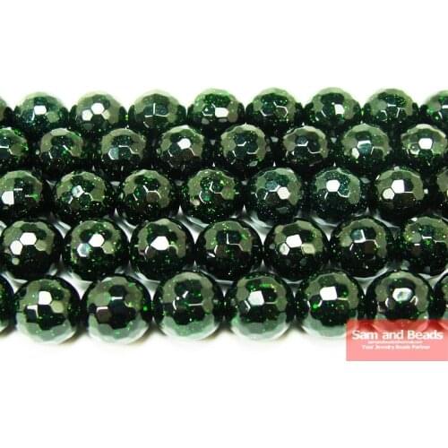 Free shipping Faceted Dark Green Sand Stone Round Loose Beads 16" Strand 4 6 8 10 12 MM Pick Size For Jewelry FDGSB01