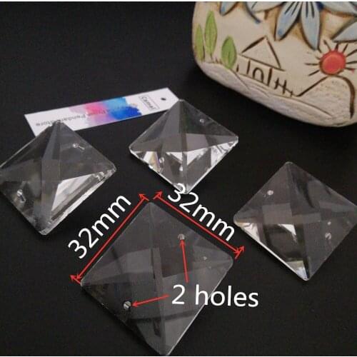 Camal 5pcs 32mm Square Loose Crystal Beads 2 Holes Chandelier Hanging Lamp Lighting Replacement Parts SunCatcher Curtain Party