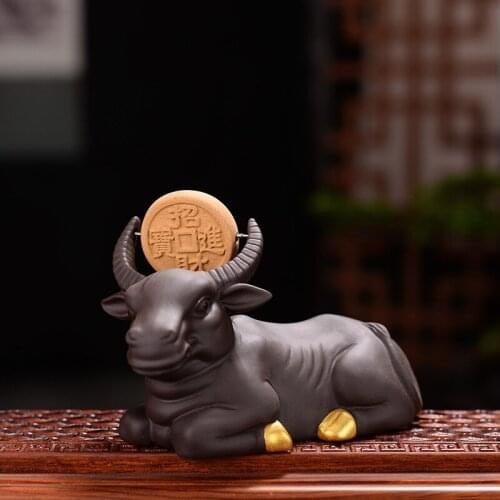 Purple Sand Tea Favorite Ornaments Creative Tea, Full Manual Chinese Zodiac Zhaocai Buffalo Tea Set Can Be Raised