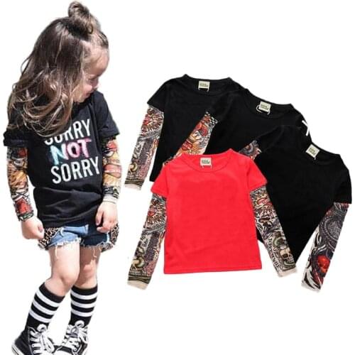 Hip-hop Kids Summer Spring T-shirt Boys Girl Tattoo Print Long Sleeve Tops Tees Children Fashion Cotton Clothes Outwear