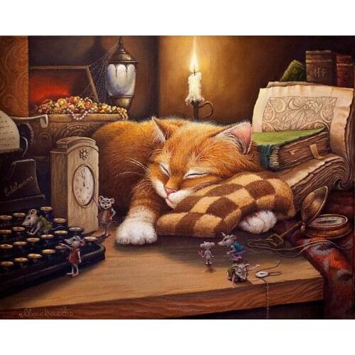 Painting By Numbers DIY Dropshipping 40x50 50x65cm Sleepy cat on the desk Animal Handmade Gift For Adult Unique Gift Home Decor