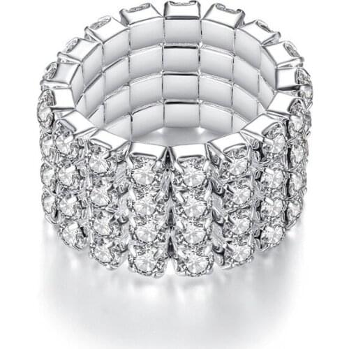 1/2/3/4 Row Crystal Stone Elastic Women Rings Korean Silver Plated Rhinestone Toe Ring Wedding Accessories Ajustable Finger Ring