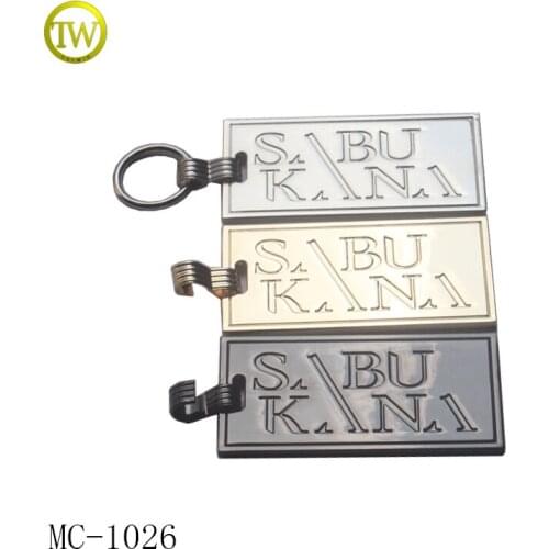 MC1026 custom purse metal hang tag metal logo label for bags with ring