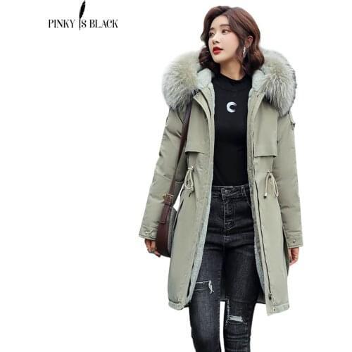 PinkyIsBlack Fashionable Solid Warm Thick Fleece Hooded Winter Jacket Women New Fur Liner Parkas Female Winter Long Coat Women
