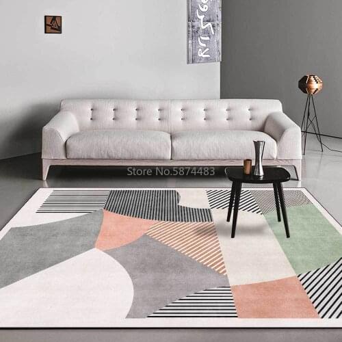 Fashion Modern Geometric Striped Color Block Stitching Gray Pink Living Room Bedroom Bedside Carpet Floor Mat