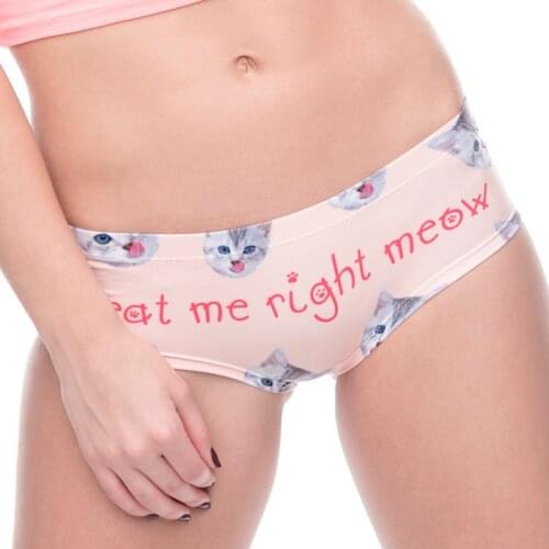 2017 New 3D Printing Animal right meow kitty Cat Womens Briefs Thong Bragas Culotte Femme Sexy Panties For Women Erotic