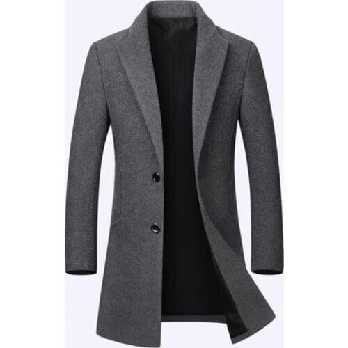 New autumn and winter mens woolen coat business casual coat solid color windbreaker Slim windproof jacket