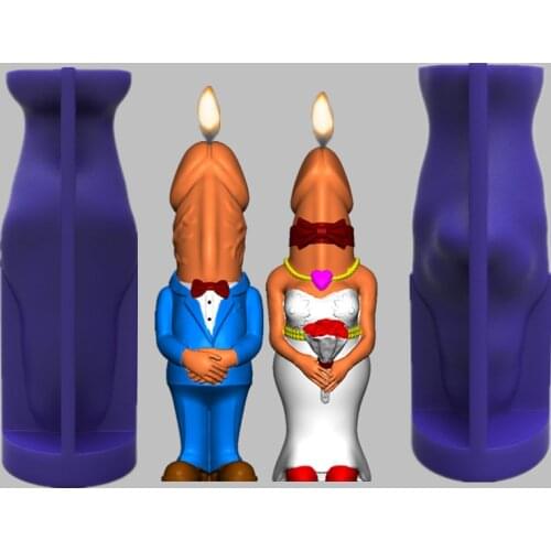 Couple Penis Shaped 3D candle Mould Silicone Soap Fondant Mold Birthday Party Spoof Kitchen Accessories17332-333