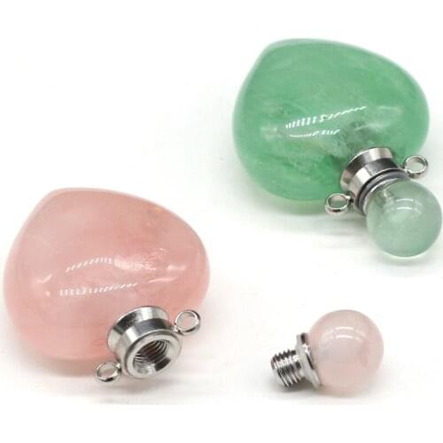 Natural Stone Essential oil Diffuser Pendant Heart Shape Perfume Bottle Pendant Charms for Making DIY Necklacce Gift 24x36mm