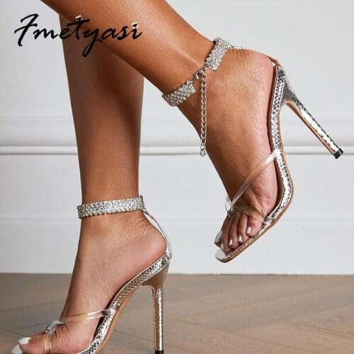 Women Heels Summer Sandals Fashion Rhinestone Crystal Buckle Peep Toe Stiletto Shoes Flip Flops Rubber Height Increasing