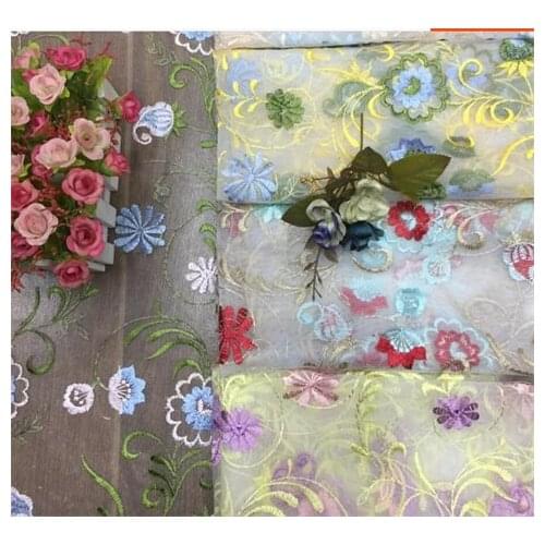 Bud flower leaf embroidered mesh fabric childrens embroidered fabric lace Wedding Lace Fabric