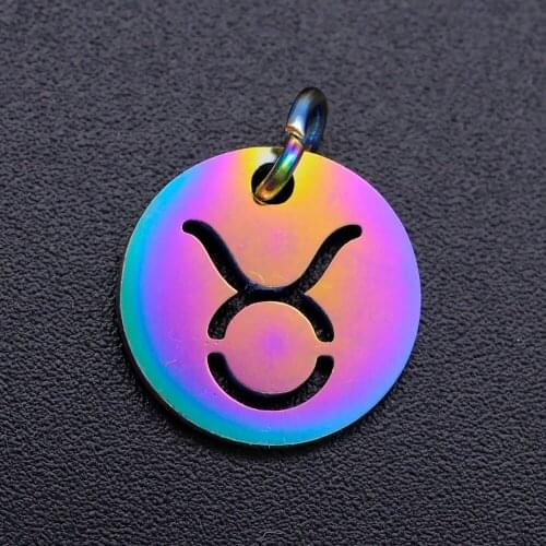 Mix 12pcs/lot 100% Stainless Steel Zodiac 12 Constellation diy Charms With Rainbow Plated For Making Earring Necklace
