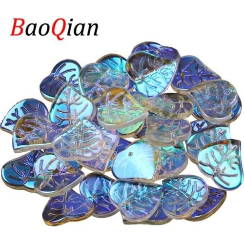30pcs Multicolored 13x15mm Glass Beads Leaf Spacing Loose Beads For Jewelry Making Diy Charm Necklace Bracelet Accessory