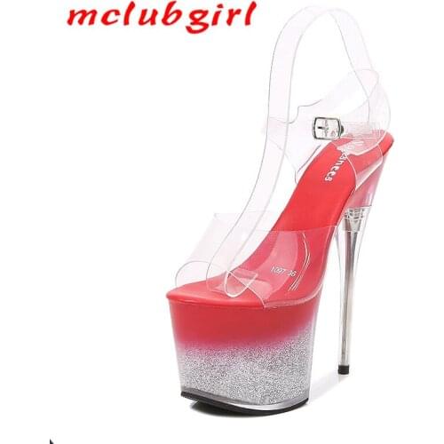 Mclubgirl 2021 New Women Sexy Show Women Shoes High Heel Platform Shoes Clear Heels Womens Platform Heels Clear Sandal LFD