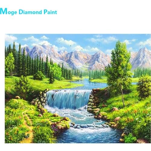 Spring Idyllic Waterfall Scenery Diamond Painting Round Full Drill Nouveaute DIY Mosaic Embroidery Cross Stitch Scenic Pattern
