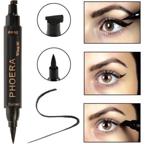 PHOERA Long-lasting Antifouling Waterproof Eyeliner Easy to wear 2 In 1 Thick/Think Double Heads Black Liquid Eyeliner TSLM2