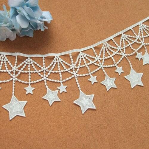 High Quality 5 Yards Star Pattern Polyester Black White Tassel Dangling Fringe Lace Trims For DIY Sewing Craft 11cm Width