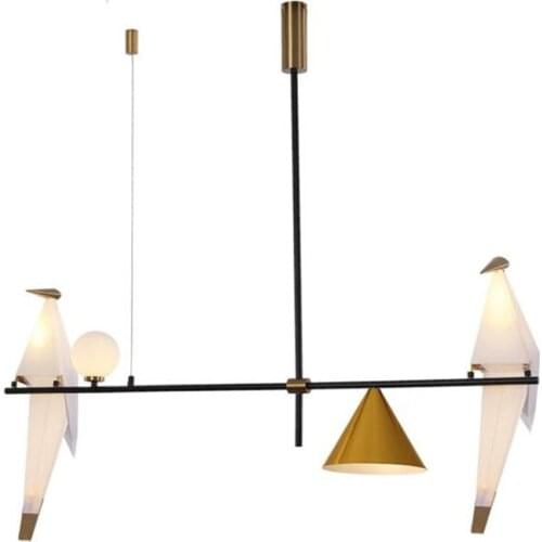 Post-modern Designer Gravity Birds Crane Iron Acrylic Pendant Light for Dining Room Bar Apartment Suspension 107cm 2463