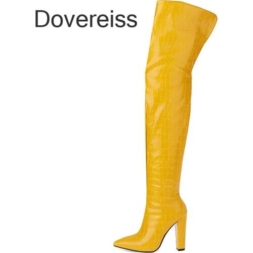Dovereiss Fashion Zapatillas Mujer Winter Sexy Pointed Toe New Yellow White Over The Knee Boots High Heels Stilettos Heels 42 43