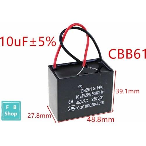 1pcs CBB61 10uF 450VAC starting capacitance AC Fan Capacitor CBB Motor Run Capacitor