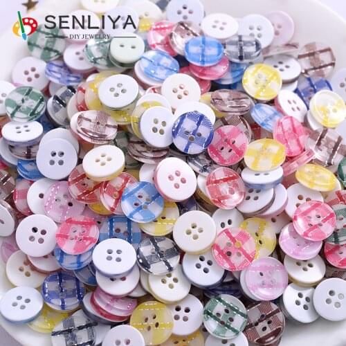 100-200Pcs/Pack 9Colors Resin Sewing Clothes 12mm Round Color Grid Pattern Decorative Resin Buttons For Diy Apparel Accessories