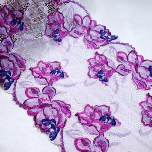 2Yards 22CM Width Butterfly Flowers Embroidered Stretch Elastic Lace Trim For Bra Garter Lingerie Dress Sewing Underwear Fabric