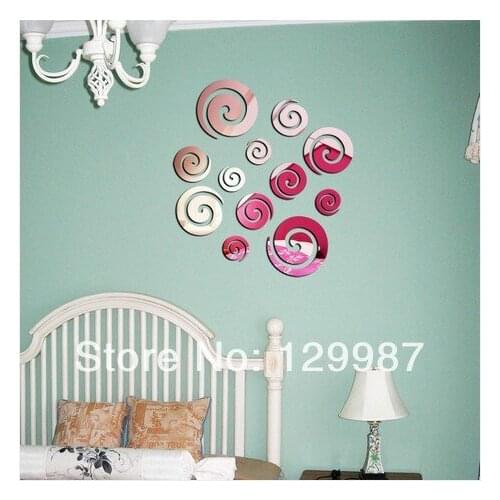 2014 whirlpool art wall mirror sticker, 3D acrylic mirrored pieces DIY wall sticker , 12pcs per set