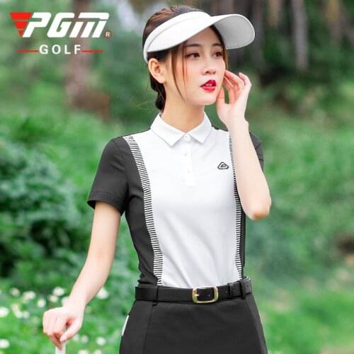 2020 PGM New Summer Women Breathable Black And White Stitching short-sleeved Golf T-shirt breathable Quick Dry sports clothes