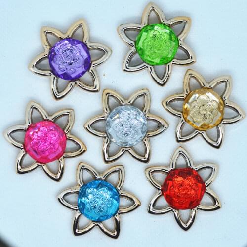 35mm 5PCS Golden Color Acrylic Rhinestone Flower Cabochons,Hair Bow Center Decoration Accessories