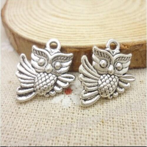 50 pcs Vintage Charms Owl Pendant Antique silver Fit Bracelets Necklace DIY Metal Jewelry Making