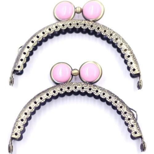 85mm Bronze Tone Arch Metal Purse Bag Frame Purple Resin Oblate Head Wallet Kiss Clasp Buckle Handle Replacement Hardware