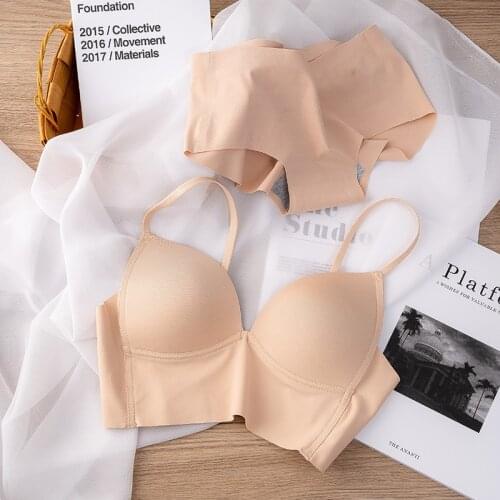 Simple vest style small chest without steel ring bra sets gathers comfortable and breathable thin triangle cup bralette panty