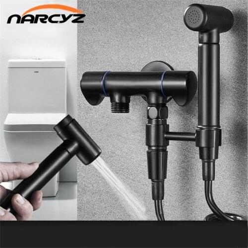 Black Multifunctional Triangle Valve Three Way Thickening Water Stop Valve Toilet Booster Washing Spray Gun Sets B606