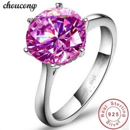 Choucong Handmade ring Round 5A Pink Zircon 100% Real 925 sterling Silver Engagement Wedding Band Rings For Women men Gift