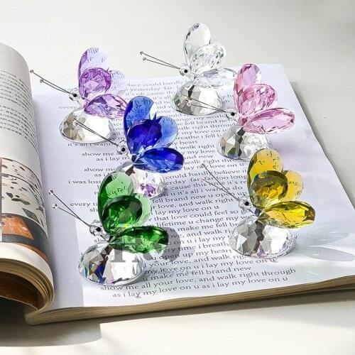 H&D Elegant Crystal Butterfly Figurine Art Glass Animal Paperweight Handcraft X'MAS Gifts Home Wedding Decor (6 Colors)