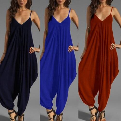 Harem Pant Baggy Jumpsuit Multiway Deep V Neck Open Back Jumpsuit Streetwear Strap Sexy Low Cut Jumpsuit Solid Beach Style Women