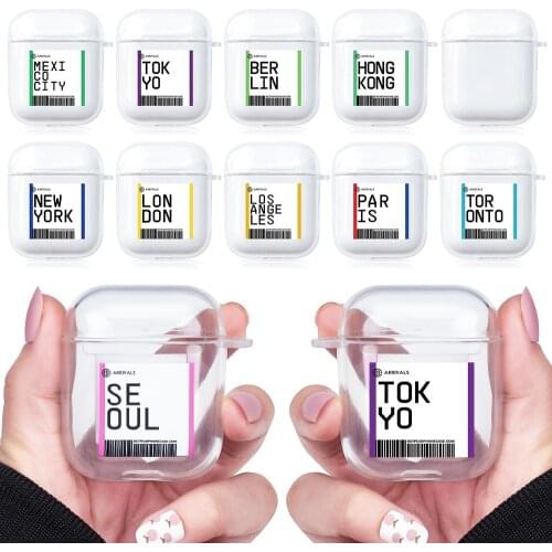 Global Popular Tourist City Label Barcode Case for Airpods 2 1 Pro Bluetooth Headset New York Seoul London Tokyo Berlin TPU Case