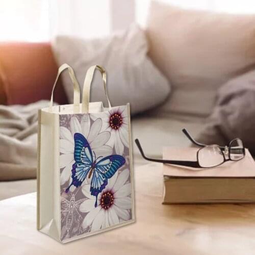 20CA Butterfly Flower Non-woven Canvas Tote Bag 5D DIY Painting Reusable Grocery Bags for Women Fashionable Art Handbag
