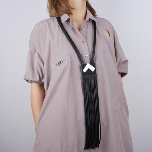 JID Gothic Rubber Black Chain Necklaces Womens Retro Tassel Big Pendant Necklaces Handmade Tassel Jewelry Clothes Neck Decor