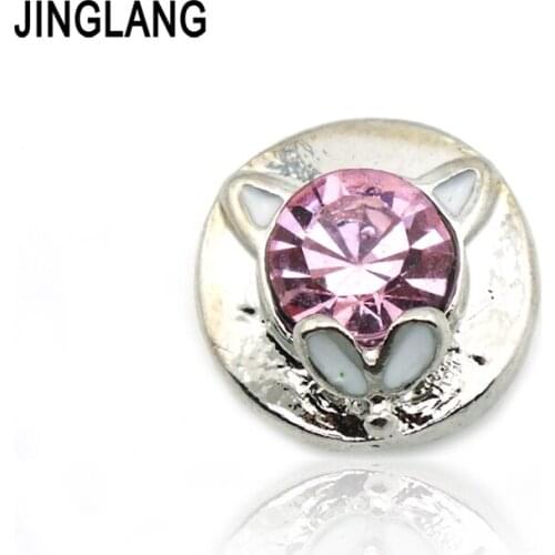 JINGLANG Latest Fashion Silver Plated Two Color Crystal Cat Smaller 12mm Snap Button DIY Bracelet Accessories Jewelry